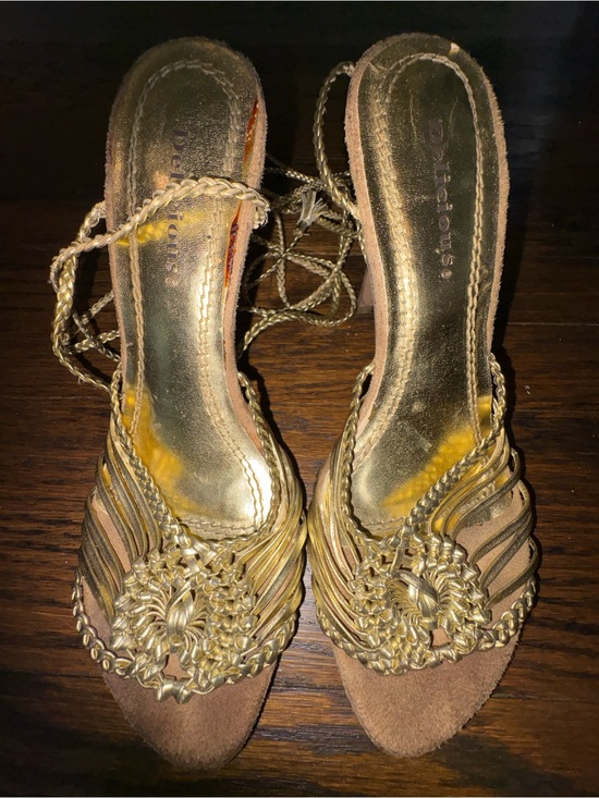 Delicious Shoes - Delicious Metallic Gold Braided Lace-Up Heels